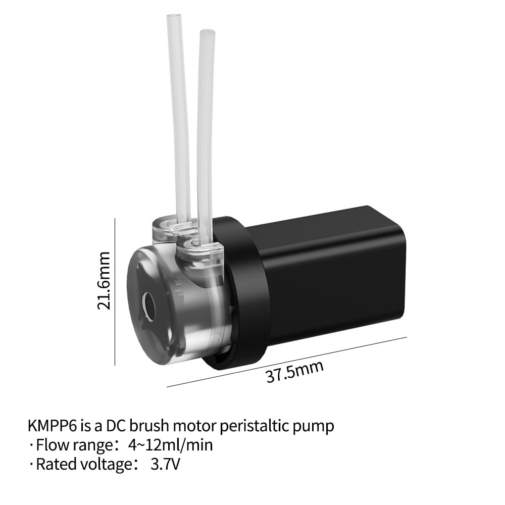 Kamoer KMPP6 Pompe péristaltique mini 3,7 V CC 4ml/min | Pompe doseuse de liquide à faible débit, moteur avec connecteur pagode 1/16