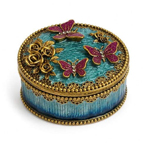 Image of KINBENNOBLE Round Resin Jewellery Box, Vintage Blue Enamel Trinket Box.