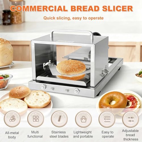 Commercial Manual Bagel Slicer, Manual Hamburger Bun Slicer, With Sliding Function, 4 Thickness Settings, Stainless Steel Construction, Can Evenly Slice Bagels And Bread.