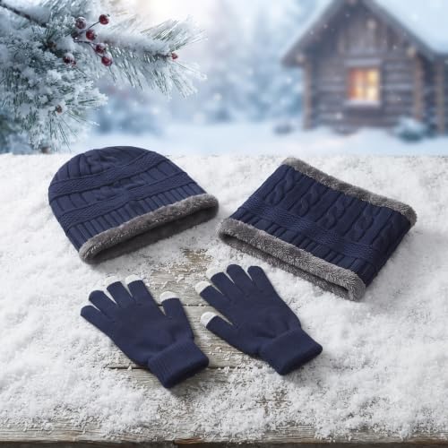 Image of Winter Knit Beanie, Hat, Neck Warmer Scarf and Woolen Gloves Set - Skull Cap for Men & Women (3 Piece)