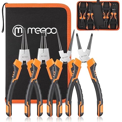 M MEEPO Snap Ring Pliers Set, Heavy Duty 4-piece 9-Inch Internal External Circlip Pliers, Straight Bent C-clip Pliers Lock Ring Pliers Set, Tip Size 0.09", for Ring Remover Retaining, with Pouch Cover