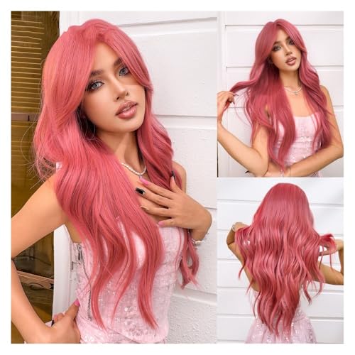Perruques Cheveux Humains à grande vague pour soirée Halloween et look rose