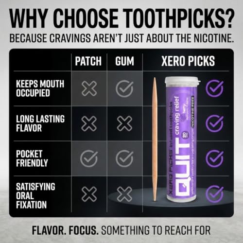 Image of Xero Picks Infused Flavored Toothpicks to Help Quit Smoking - Nicotine Free - 60 Picks (3 Packs) (Berry) Non-GMO Kosher Vegan