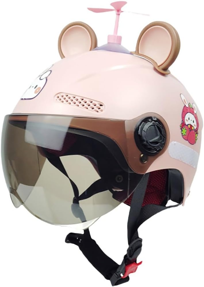 DOT Approved Kid Open Face Cute Motorcycle Bear Ears Helmet, Dirt-Bike Go-Kart Youth Child Half Helmet Ultralight Cruiser Scooter Chopper Motorbike Helmet for 2-15 Years Old Boys Girls