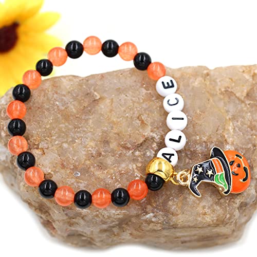 Image of Uloveido Black Orange Jade Charms Halloween Bracelets All Saints' Gift - DIY Customized Name Beaded Bracelet