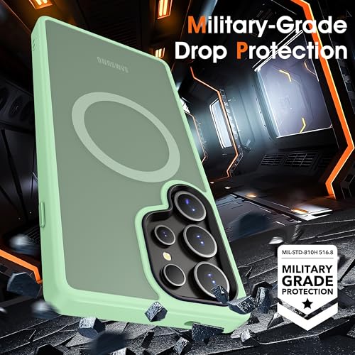 Image of Oterkin Magnetic for Samsung Galaxy S25 Ultra Case Matte [Compatible with MagSafe][Frosted Translucent][Military Grade Protection][Shockproof Anti-Scratch] Slim S25 Ultra Phone Case (Green)