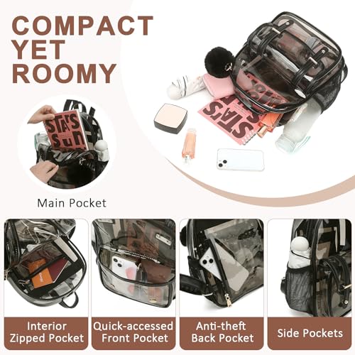 Clear Backpack for Stadium Events, Small Transparent Backpack Mini See Through Bookbag for Women Girls for Concert4