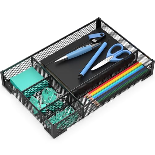 ITAYVAN Desk Drawer Organizer, Office Desk Organizer Tray with 5 Dividers, Pen Pencil Drawer Organizer for Office Supplies, Desktop, Bathroom, Kitchen, Makeup, Vanity
