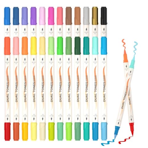 Image of Shuttle Art 48 Colors Dual Tone Acrylic Paint Markers, 24 Pack Acrylic Paint Pens Set for Rock Painting, Ceramic, Wood, Canvas, Glass, Stone, Fabric, Card Making, DIY Football Crafts