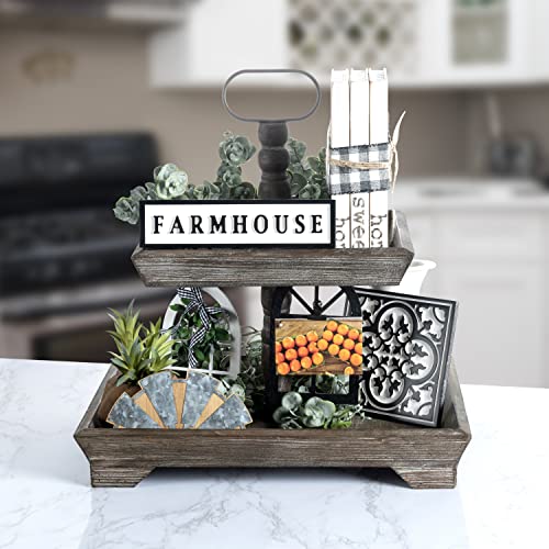 Heather & Willow Farmhouse Tiered Tray Decor Items Set Of 5 | Tiered Serving Decorative Galvanized Tray | Rustic Vintage Tier Tray Decorations | Fall, Home & Living Room & Kitchen Décor #TOP9