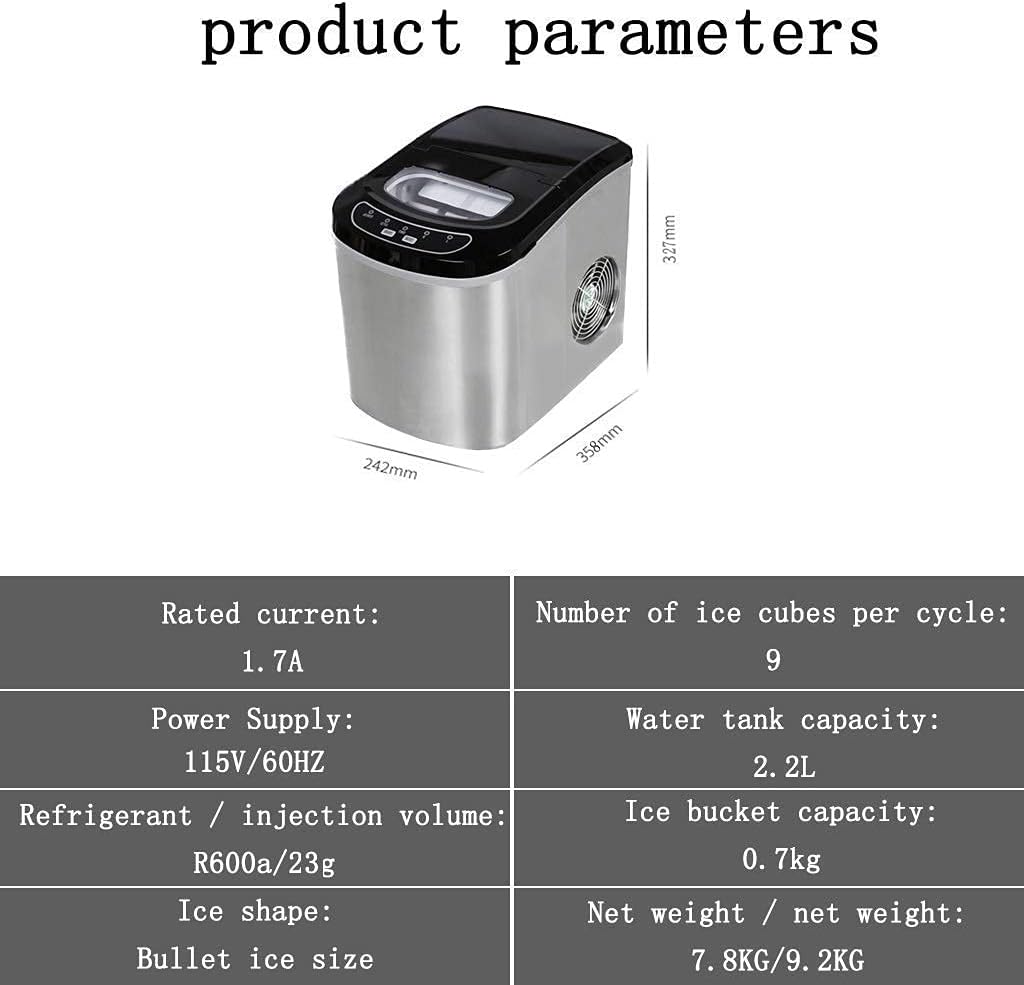 Ice Maker Countertop, 26lbs 24hrs, 9 Cudis in 7min, Portable Electric Machine with LED Indicator Light, Scoop for Home Office Bar Party
