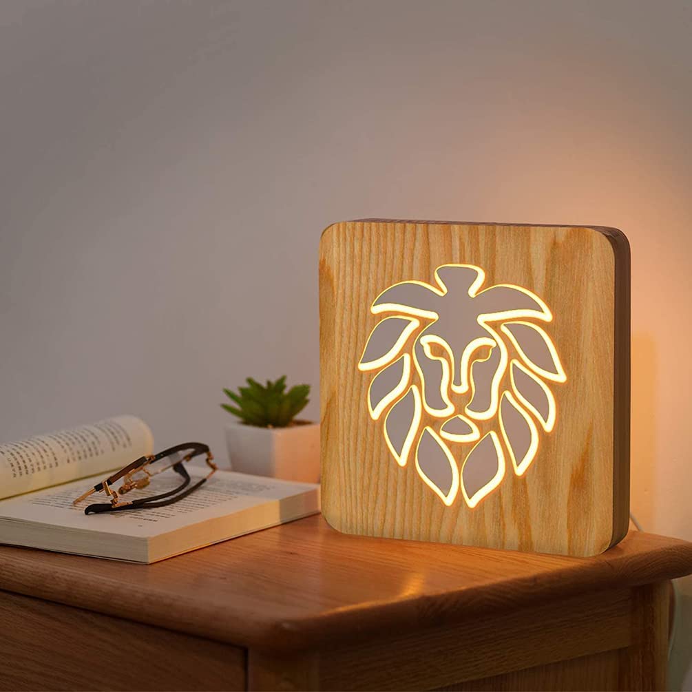 Lampe de bureau créative en bois 3D, lampe de décoration pour enfants, décoration de chambre à coucher avec