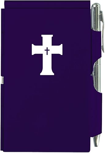 Wellspring Flip Note, cuaderno de Pascua de bolsillo de metal con bolígrafo, morado, cruz
