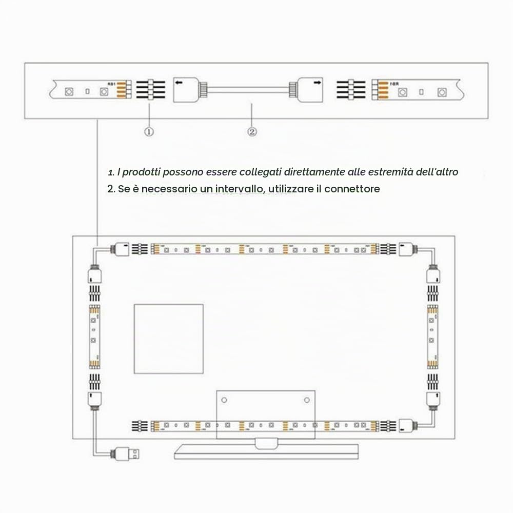Lixada 8 strisce LED USB da 50 cm, set di luci flessibili con mini telecomando, per TV, computer, retroilluminazione