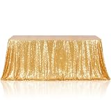 Poise3EHome Gold Sequin Tablecloth 50×72 Inch Rectangle Table Cover Overlay for Wedding Birthday Party Christmas Holiday Baby Shower Decoration