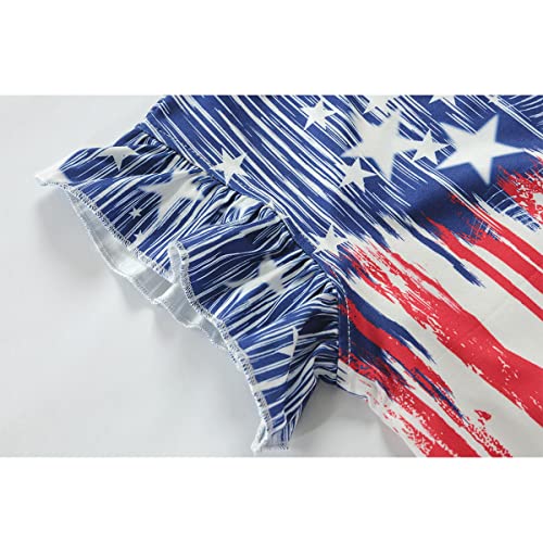 Image of Tkria Girls 4th of July Tank Tops Red White and Blue Shirt Toddler Girl American Flag Patriotic Outfit 2-7 Years