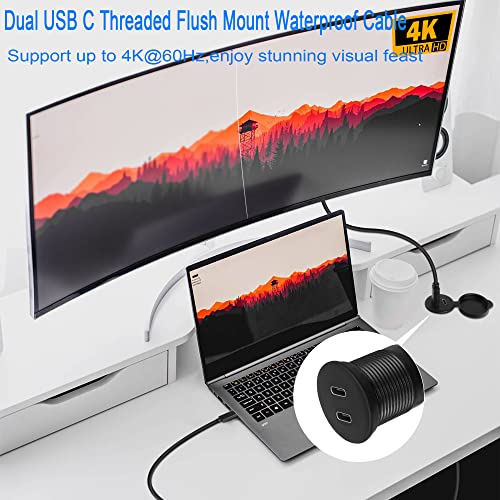 QIANRENON Dual USB C Threaded fixing Embedded Car Waterproof Cable 10Gbps 2 Port USB C 3.1 Male to Female Flush Panel Mount Extension Cable - Image 4