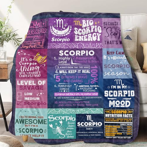 GOOMI Scorpio Zodiac Throw Blanket, 100% Polyester, 60"X50", Purple, Letter Print, Breathable, Unisex Adult, Perfect for Lounging at Home