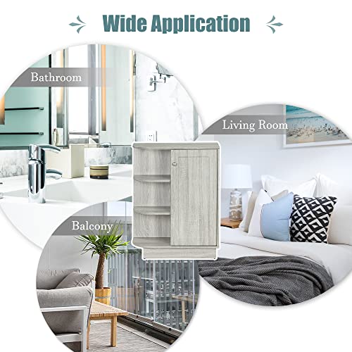 Merax Storage, Wood Floor Adjustable Shelves And Doors, Modern Bathroom Cabinet, Curve, Oak #TOP5