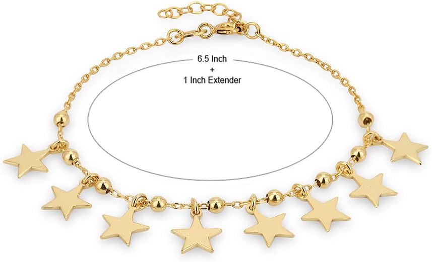 Vanbelle 18K Gold Plated Jewelry - Celestial Theme Dangling Multi-Star Bracelet with Beaded Chain - Beautifully Handcrafted for Women - 6.5" Long + 1" Extender - Image 4