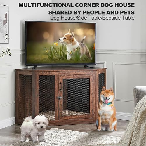 Robuste Hundebox Kaufeste Hundehütte aus Holz, Multifunktionsmöbel für kleine/mittelgroße/große Hunde, rustikaler Stil, Beistellschrank, dekoratives Design