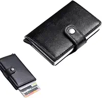 Carteira Slim com Proteção RFID, Couro, Porta Cartões com Pop-up Automático, Preto e Marrom, Design Minimalista, Proteçâo Contra Furto
