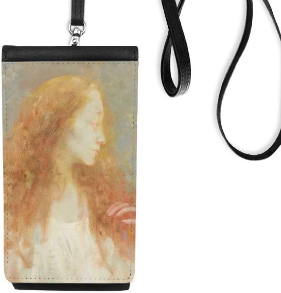 Long Hair Beauty XJJ Oil Painting Phone Wallet Purse Hanging Mobile Pouch Black Pocket