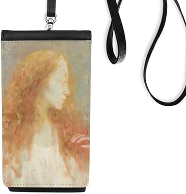 Long Hair Beauty XJJ Oil Painting Phone Wallet Purse Hanging Mobile Pouch Black Pocket