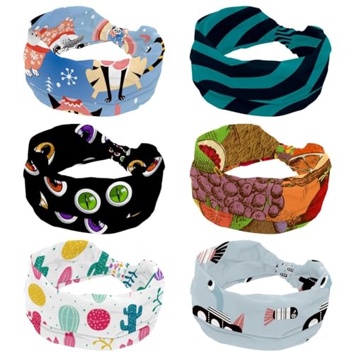 Bandeau noué pour fille motif vague diagonale lot de 6 bandeaux larges femme bleu