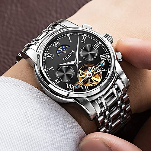 Image of OLEVS Men Watch Automatic Mechanical Skeleton Moon Phase Dress Business Stainless Steel 3AT Waterproof Luminous Men Wrist Watch