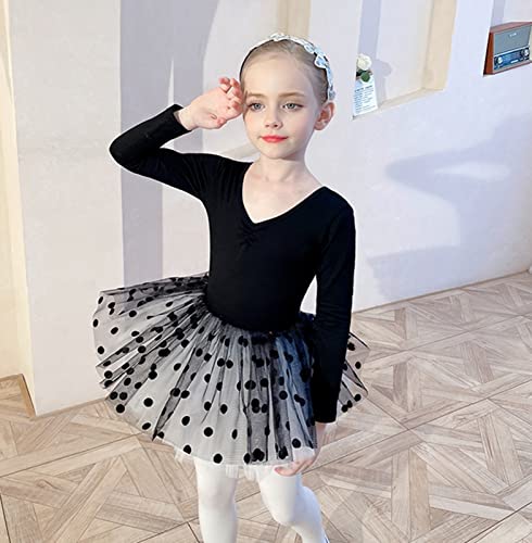 Mercatoo Vestido infantil infantil de balé de manga comprida e saia tutu de bolinhas e saia tutu con