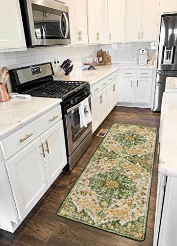 Lahome Bohemian Floral Medallion Runner Rug - 2X6 Washable Hallway Rug Runner Non Skid Kitchen Runner, Soft Bathroom Carpet Runner For Laundry Room Bedroom Foyer Entryway, Yellow/Green/Multi #TOP7