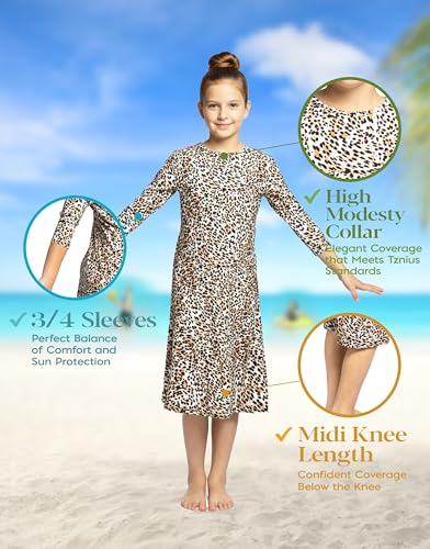 Image of Girl One Piece Modest Long Sleeve Swim Dress