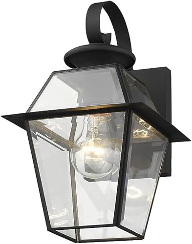 Livex Lighting 2181-04 Westover - Farol de pared de latón macizo con acabado negro y cristal biselado transparente, 12 x 8 x 14 pulgadas