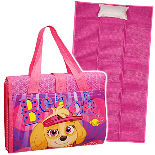 alles-meine.de GmbH Strandmatte/Strandunterlage mit Kissen - Paw Patrol - Hunde - 75 cm * 150 cm - Faltbare Picknick Decke/als Unterlage Isomatte - Nackenrolle Gartenmatte Ba..
