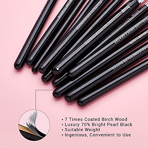 Jessup Eye Makeup Brush Set 15pcs Natural Synthetic Eyeshadow Brushes Black with Eye Shadow Blending Concealer Brow Liner Brush T177