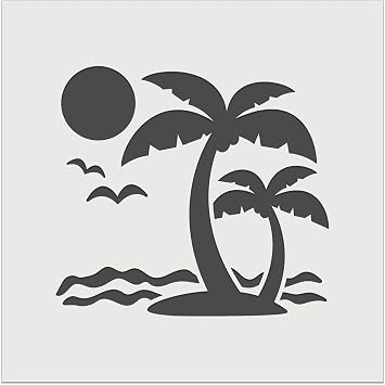Palm Tree Tropical Island Sun Waves Wall Cookie DIY Craft Reusable Stencil - 3.5 Inch
