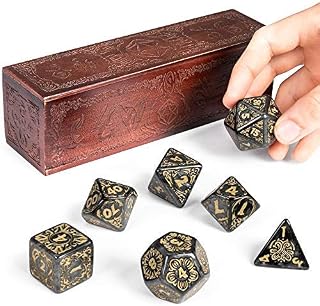 Titan Dice: Nyx | 25mm Giant Polyhedral Dice 7-Piece Set & Engraved Wooden