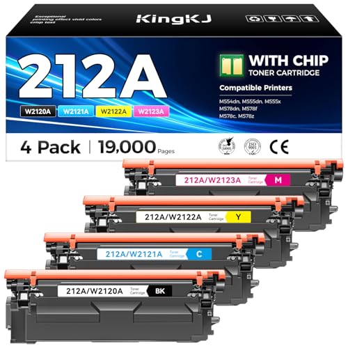 212A Toner Cartridges 4 Pack with Chip Compatible for HP 212A W2120A 212X W2120X Color Laserjet Enterprise MFP M578c M578z M554dn M555dn M555x M578dn M578f M555 M554 M578 Printer Ink All-in-One Black