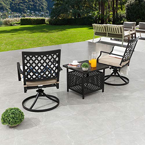 Lokatse Home 3 Piece Patio Bistro Swivel Chair Set Outdoor Bar Metal Dining Furniture With Table And Cushion，Beige #TOP6