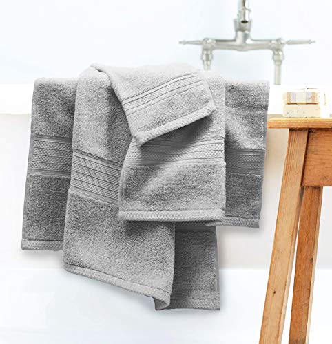 Glamburg 6 Piece Towel Set, 100% Combed Cotton - 2 Bath Towels, 2 Hand Towels, 2 Wash Cloths - 600 Gsm Luxury Hotel Quality Ultra Soft Highly Absorbent Towel Set For Bathroom - Light Grey #TOP1