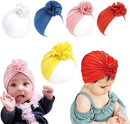 HUIXIANG Newborn Baby Head Wrap Hat Infant Cotton Soft Cute Nursery Beanie Headband Top Flower for Boy Girl