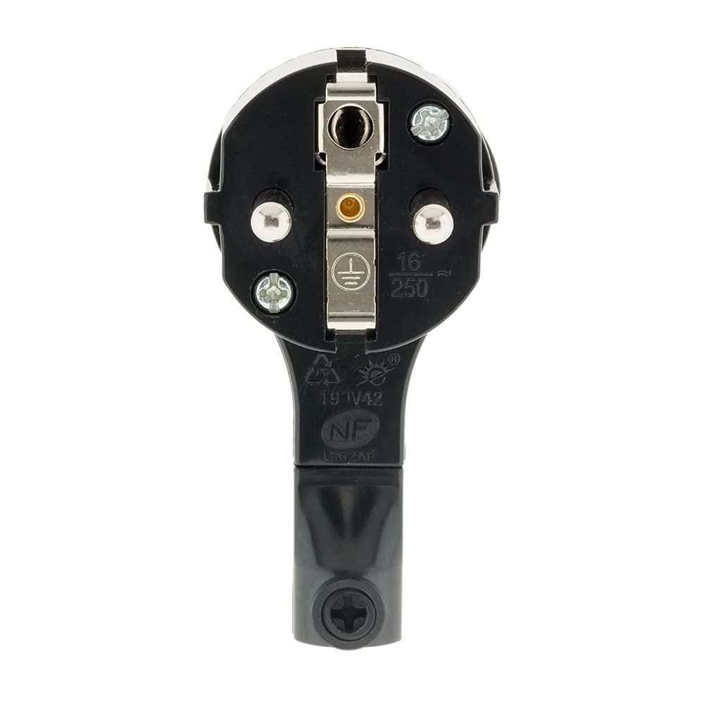 Zenitech - Ultra-Cienka Wtyczka Męska 16A z Pierścieniem Wyciągającym - Zgodność z Normą NF - Idealna do Wąskich Przestrzeni - Czarna - Bezpieczna i Wygodna Instalacja