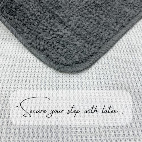 Image of VAS COLLECTIONS Microfiber Solid & Striped Anti-Skid Bath Mats - Pack of 2 (Grey, 35x50 cm)