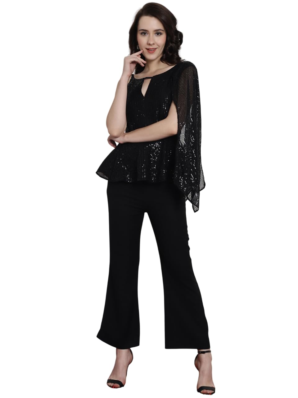 Stylish Womens Polyester Solid One side sleeves Round Neck Peplum Co-ord Set | Lightweight & Breathable Fabric | Top with trouser Set-image-14