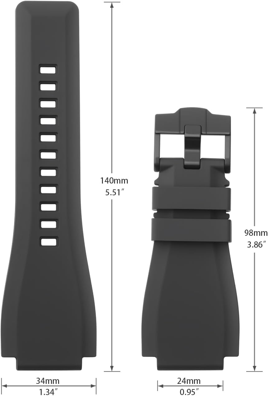 Compatible with Bell & Ross Watch Bands, 24mm Soft Rubber Silicone Replacement Wrist Strap for Bell Ross Watch Series BR01 BR03, Black