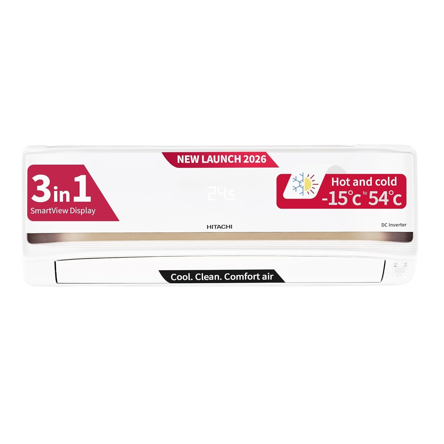 hitachi 1.5 ton 3 star hot & cold new star rated, inverter split ac (copper, smart view display, 4 way swing, ice clean cooling, 2026 model, ras.g318phdist, white)