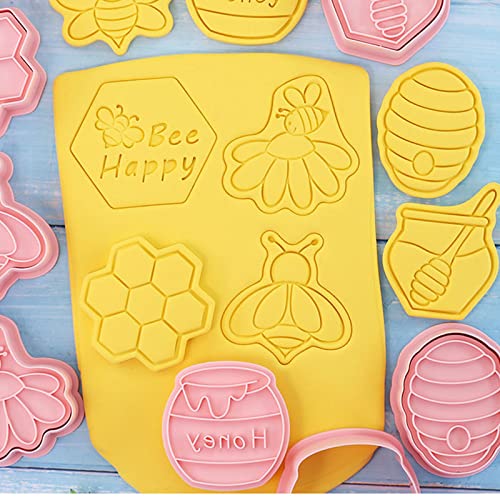 16 Pieces Bee Cookie Cutters Embossing Mini Bee Honeycomb Flower Cookie Stamps Bee Flower Shapes 3D Plastic Cookie Cutters For Kids Fondant Cookie Baking Birthday Party Supplies #TOP4