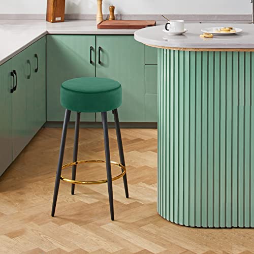 Fefances Dark Green Bar Stools Set Of 2 Modern Round Velvet Bar Stools Counter Height Bar Stool Kitchen Breakfast Round Dining Chair 27.5 Inch Height #TOP6