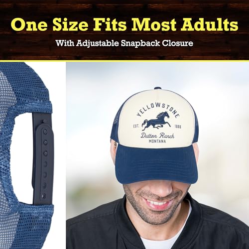 Concept One Boné de caminhoneiro ajustável de malha com aba curvada Yellowstone, Azul marino, 0